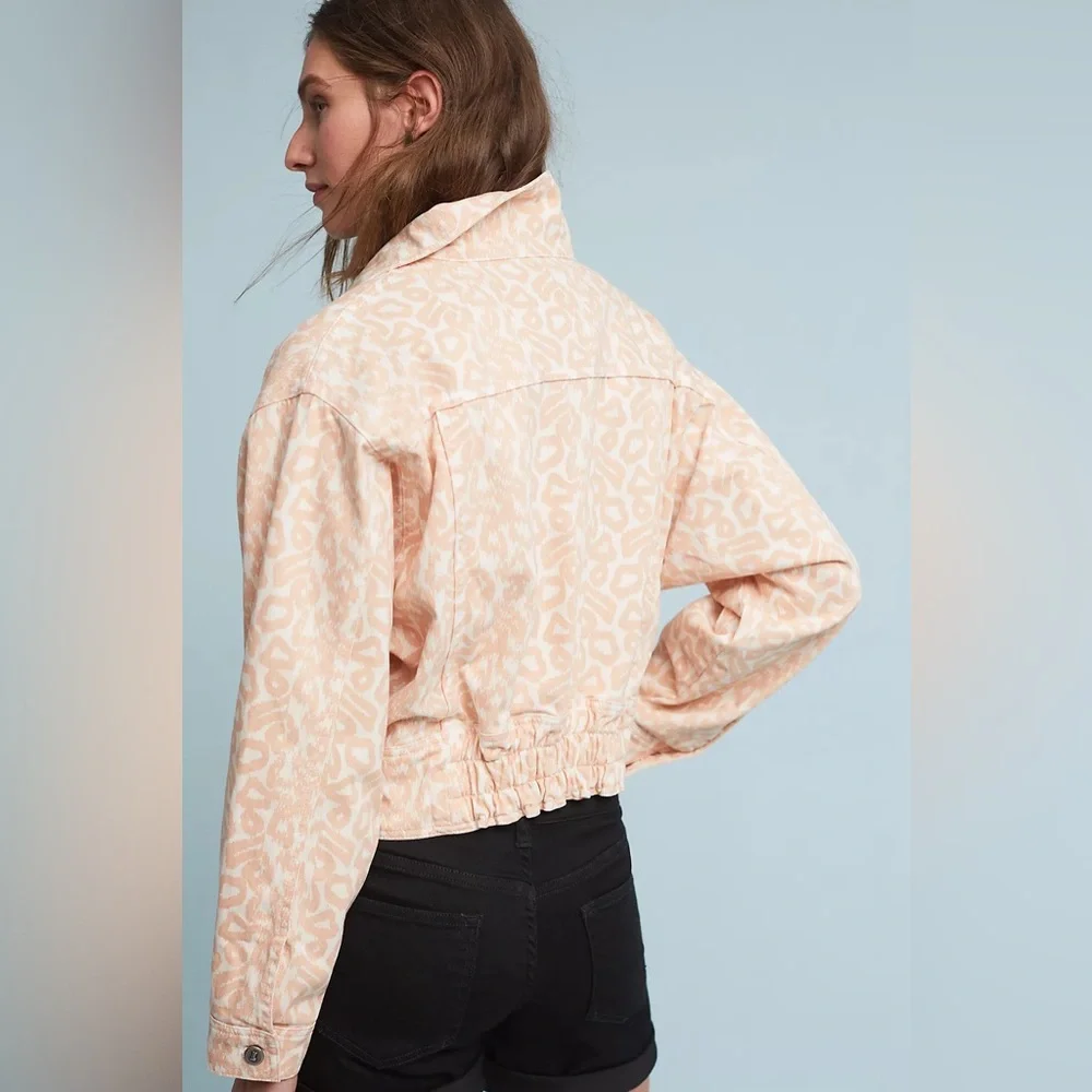 Pilcro Printed Trucker Jacket in Pink and White‎ size medium